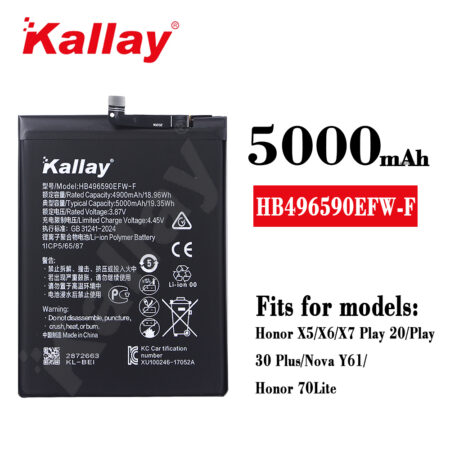 5000mAh HB4965906EFW-F EU CE Certificated Replacement Battery For HONOR X5/X6/X7 PLAY 20 /PLAY 30 PLUS/NOVA Y61 /HONOR 70 LITE BATTERY REPLACEMENT