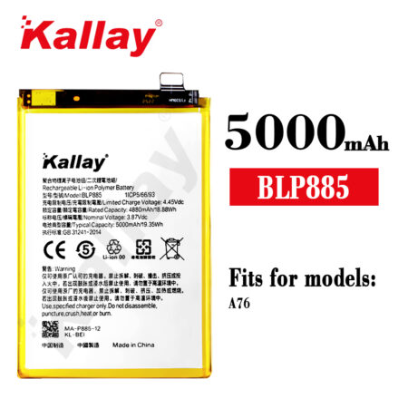 Original Capacity 5000mAh Replacement Phone Battery BLP885 For OPPO A76 Battery Model